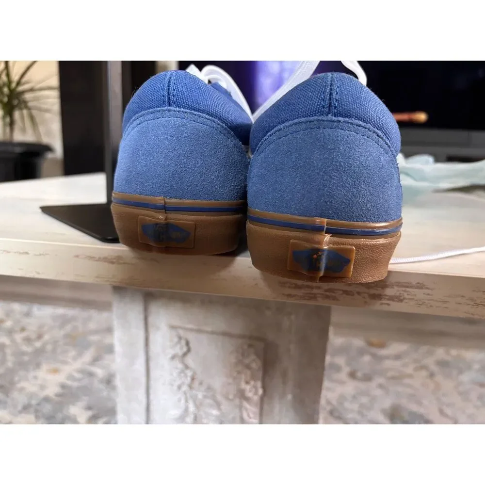 Vans Old Skool Blue Canvas Skate Shoes with White Stripe & Gum Sole Sz 10